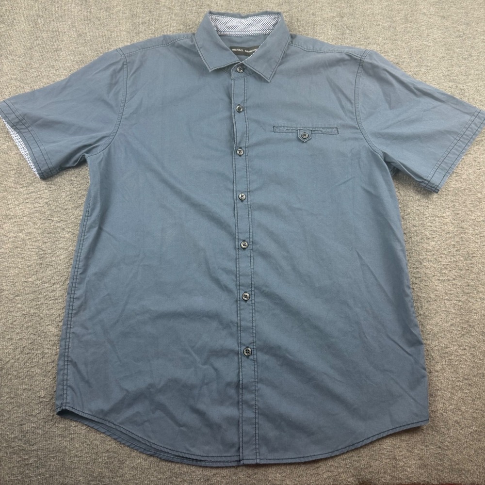 Michael Brandon Button Down Shirt Men's Size M Blue Short Sleeve Casual Cotton